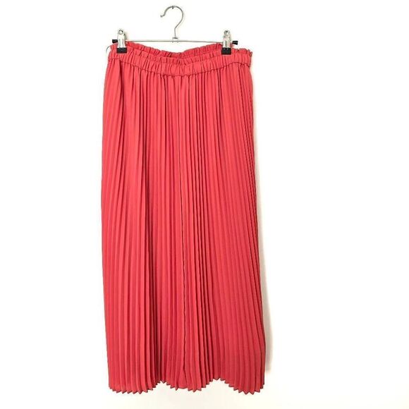 J. Crew Coral A-Line Midi Skirt Women's Medium Pink Pleated Elastic Waist Preppy - Picture 1 of 6
